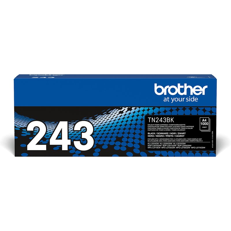 Brother TN-243BK. Black toner page yield: 1000 pages Printing colours: Black Quantity per pack: 1 pc(s)