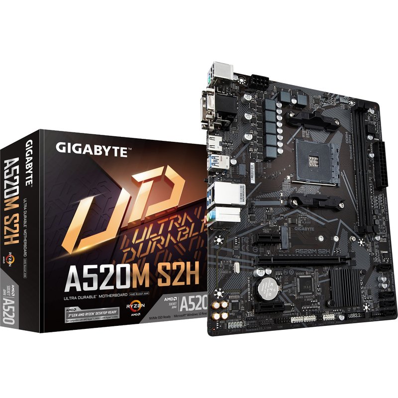 GIGABYTE A520M DS3H V2 Motherboard - Supports AMD Ryzen 5000 Series AM4 CPUs up to 4733MHz DDR4 (OC) PCIe 3.0 x16 GbE LAN USB 3.2 Gen 1 AMD Socket AM4 AMD Ryzen 3000 Series AMD Ryzen Threadripper 3000 Series AMD Ryzen Threadripper PRO 3000 W