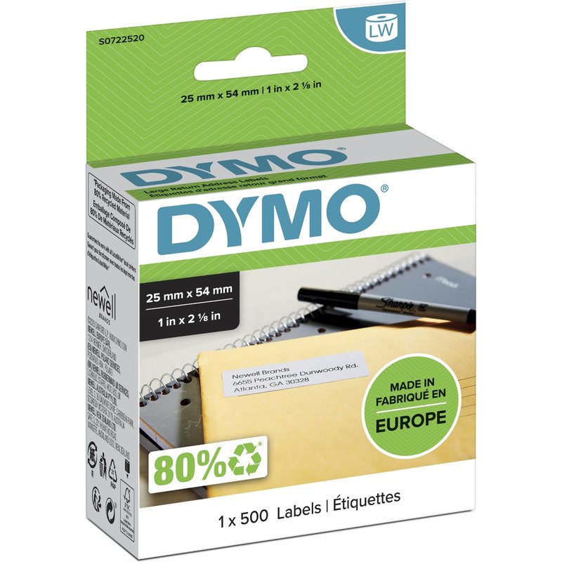 DYMO Authentic LabelWriter Return Address Labels | 25 mm x 54 mm | Self-Adhesive | Roll of 500 Easy-Peel Labels | for LabelWriter Label Makers | Made in Europe