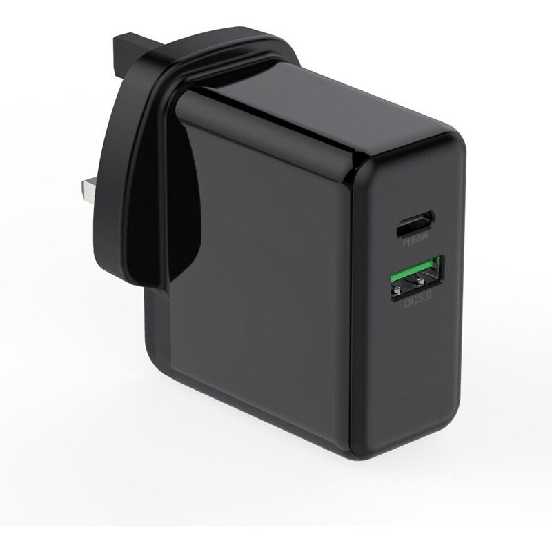 FDL 2 PORT 1 X USB-C PD & 1X USB A QC3 CHARGER 65W - BLACK