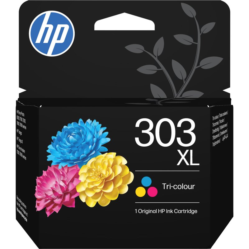HP 303XL High Yield Tri-color Original Ink Cartridge. Colour ink type: Dye-based ink Cartridge capacity: High Supply type: Single pack Colour ink page yield: 415 pages Printing colours: Cyan Magenta Yellow Quantity per pack: 1 pc(s)