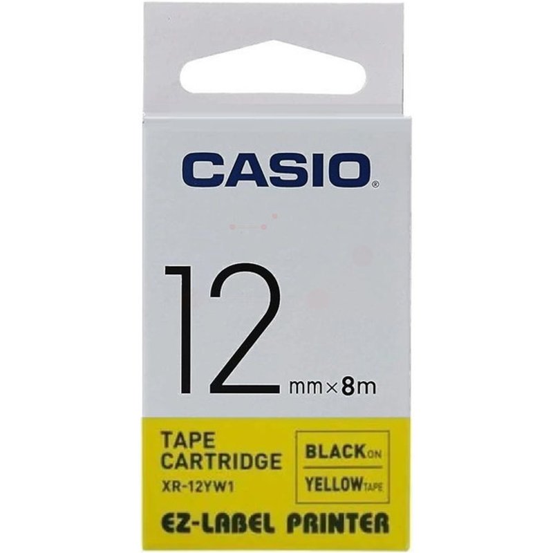 Casio XR-12YW1 Ribbon black on yellow 12mm x 8m for Casio Labelprinter
