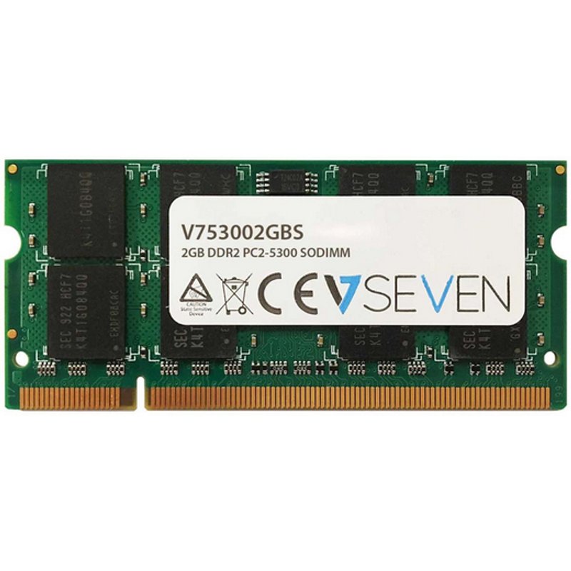 V7 2GB DDR2 PC2-5300 667Mhz SO DIMM Notebook Memory Module - V753002GBS 2 GB 1 x 2 GB DDR2 667 MHz 200-pin SO-DIMM Green