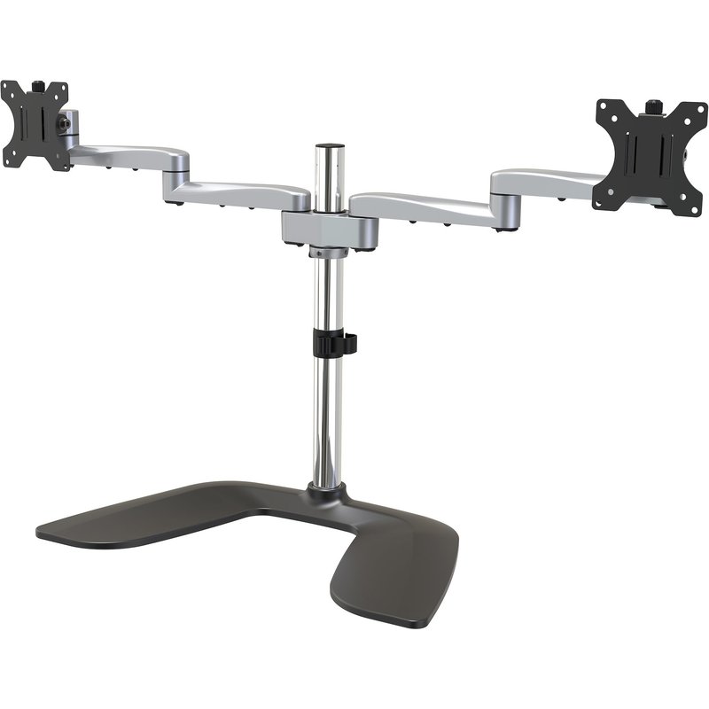 StarTech.com Dual Monitor Stand - Ergonomic Desktop Monitor Stand for up to 32" (17.6lb/8kg) VESA Displays - Free-Standing Articulating Universal Computer Monitor Mount - Adjustable Height - Silver