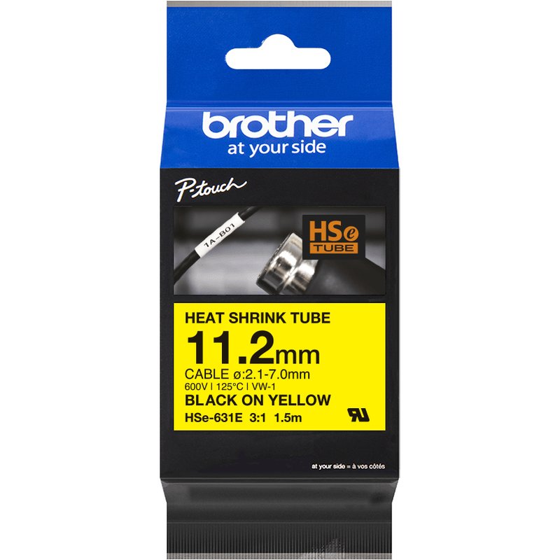 Brother HSE-631E Heat Shrink Tubes black on yellow 11.2mm x 1.5m for B