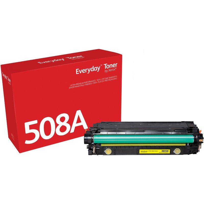 Everyday Yellow Toner by compatible with HP 508A (CF362A) Standard capacity. Black toner page yield: 5000 pages Colour toner page yield: 5000 pages Printing colours: Yellow Quantity per pack: 1 pc(s)