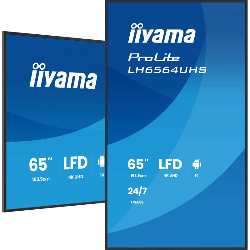 iiyama LH6564UHS-B1AG Signage Display Digital signage flat panel 165.1 cm (65") Wi-Fi 500 cd/m 4K Ultra HD Black Built-in processor Android 24/7