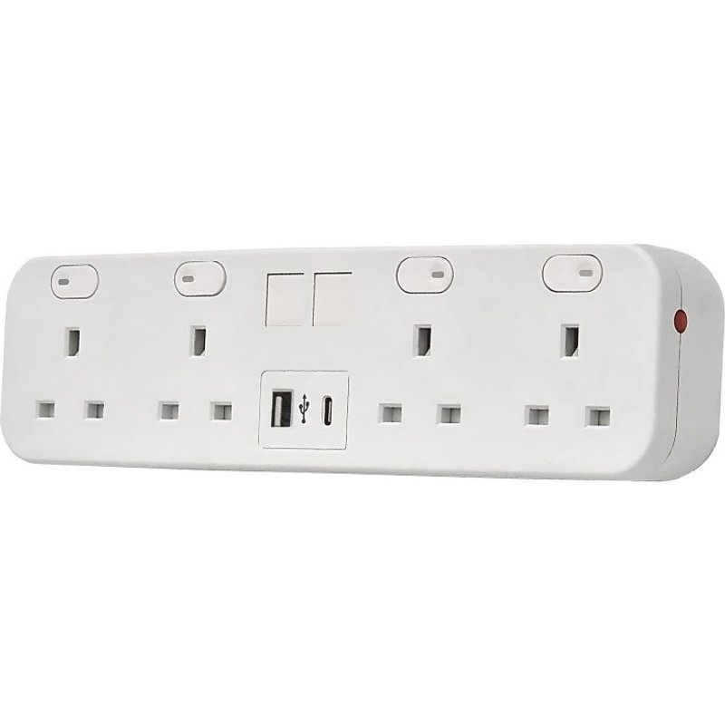 POWERDATA WHITE DESKTOP 4X POWER. 2X MS - DUAL USB A&C CHARGER - 1