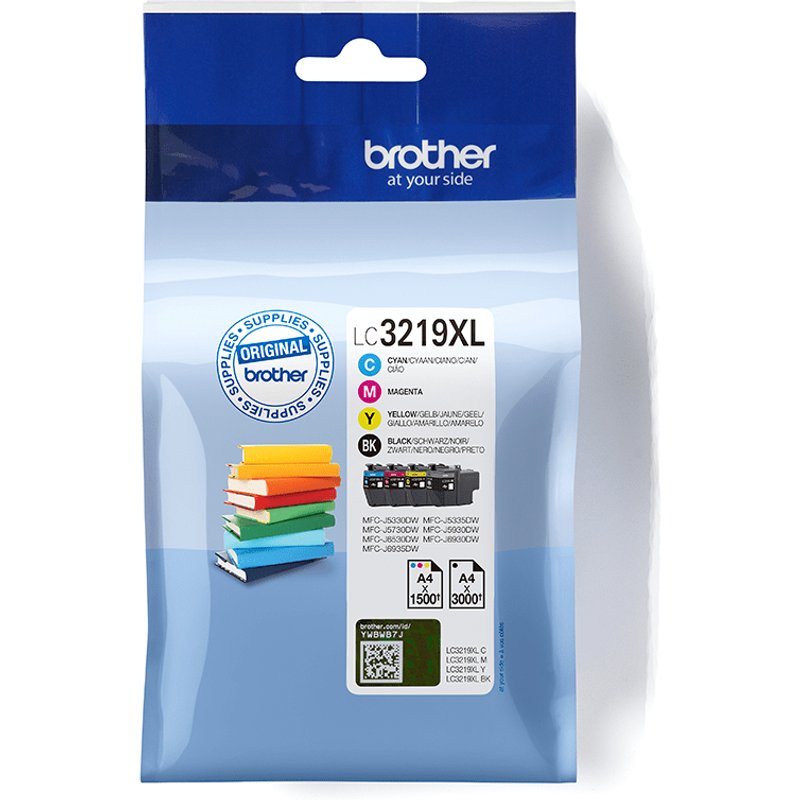 Brother LC3219XLVAL. Supply type: Multi pack Colour ink page yield: 1500 pages Printing colours: Black Cyan Magenta Yellow Quantity per pack: 4 pc(s) Black ink page yield: 3000 pages
