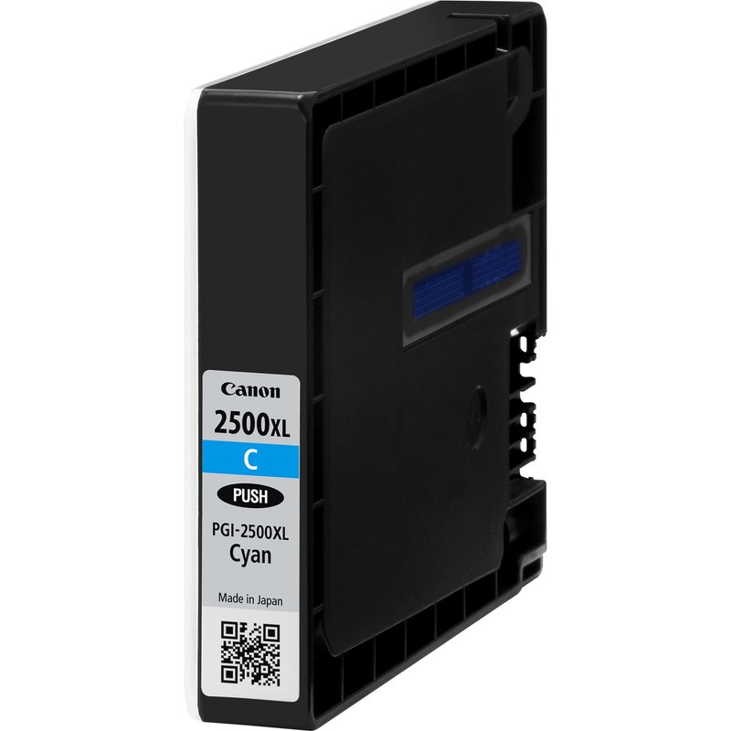 Canon PGI-2500XL High Yield Cyan Ink Cartridge. Colour ink page yield: 1755 pages Printing colours: Cyan Quantity per pack: 1 pc(s)