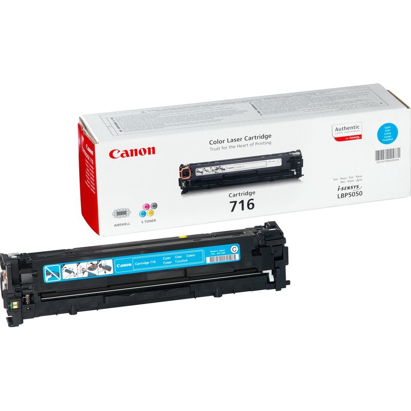Canon 716 Cyan. Colour toner page yield: 1500 pages Printing colours: Cyan Quantity per pack: 1 pc(s)