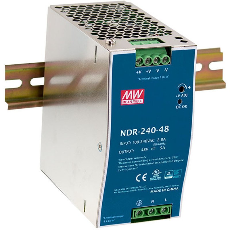 LevelOne 48V DC Industrial Power Supply. 240W. DIN-Rail. PoE Ready