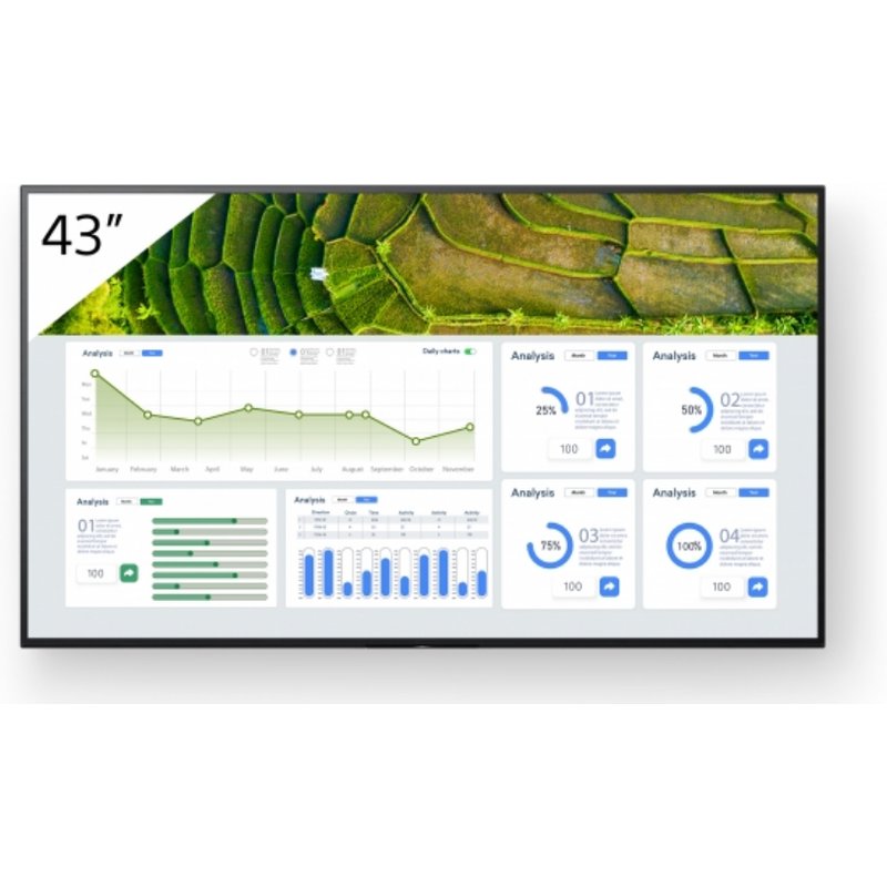 Sony FW-43BZ30L Signage Display Digital signage flat panel 109.2 cm (43") LCD Wi-Fi 440 cd/m 4K Ultra HD Black Android 24/7