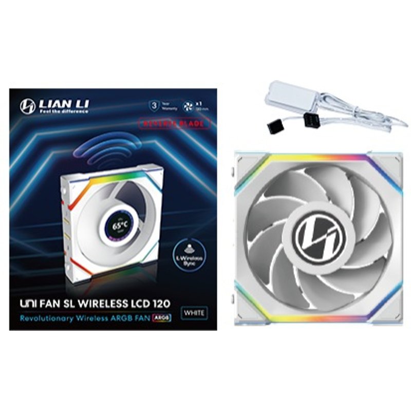 Lian Li UNI Fan SL LCD Wireless (Reverse Blade) 120mm ARGB Fan - Single Pack - 1.6' LCD - 2.4 GHz Wireless Signal for RGB & Fan Control -