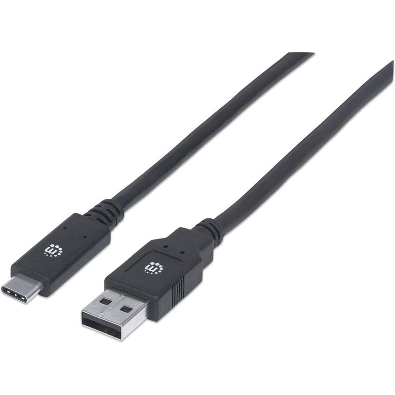Manhattan USB-C to USB-A Cable, 2m, Male to Male, 5 Gbps (USB 3.2 Gen1 aka USB 3.0), 3A (fast charging), SuperSpeed USB, Black, Lifetime Warranty