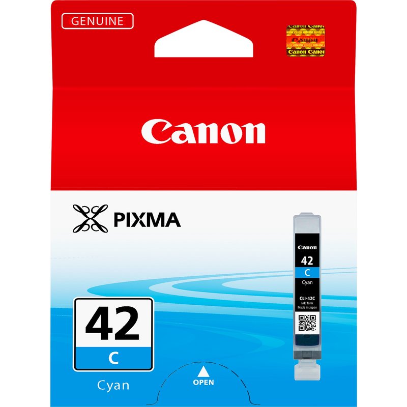 Canon CLI-42C Cyan Ink Cartridge. Colour ink type: Dye-based ink Cartridge capacity: Standard Yield Colour ink page yield: 600 pages Printing colours: Photo cyan Quantity per pack: 1 pc(s)