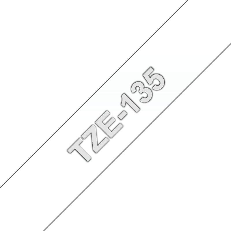 Brother TZe Standard Adhesive Laminated Labeling Tape 1/2w White on Clear TZE135