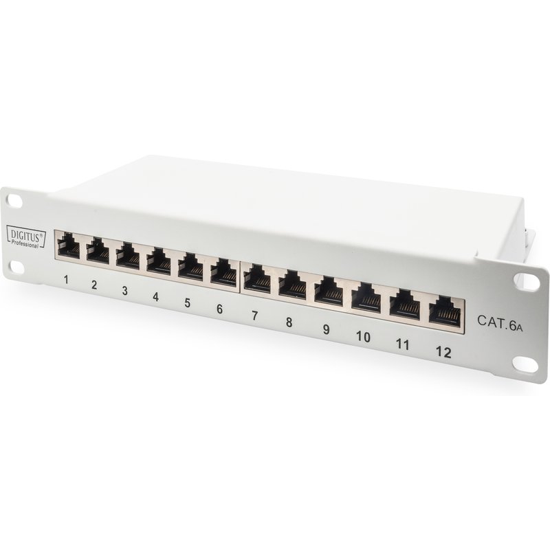 Digitus CAT 6A Patch Panel. shielded. 12-Port. 1HE. 10". grey