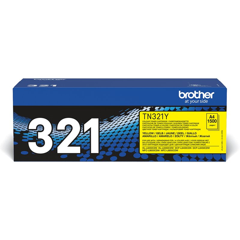 Brother TN-321Y. Colour toner page yield: 1500 pages Printing colours: Yellow Quantity per pack: 1 pc(s)