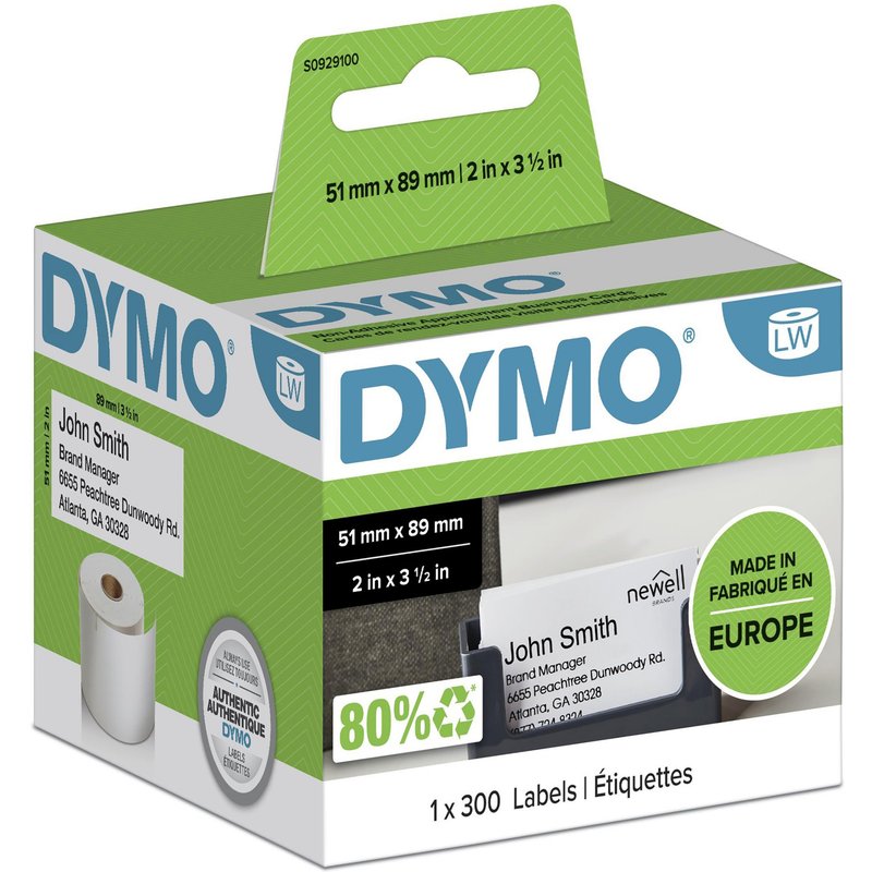 DYMO Authentic LabelWriter Appointment/Name Badge Labels | 51 mm x 89 mm | Non Adhesive | Roll of 300 Easy-Peel Labels | for LabelWriter Label Makers | Made in Europe