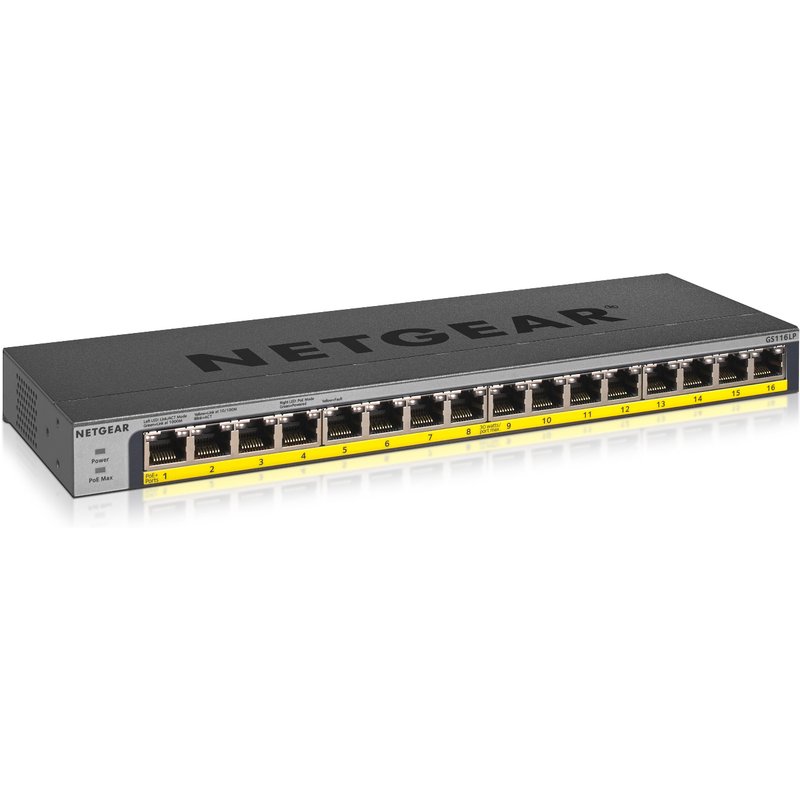 Netgear GS116LP Unmanaged Gigabit Ethernet (10/100/1000) Power over Ethernet (PoE) Rack mounting