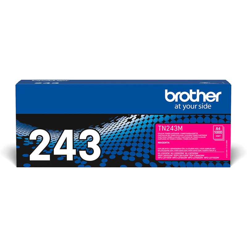 Brother TN-243M. Colour toner page yield: 1000 pages Printing colours: Magenta Quantity per pack: 1 pc(s)
