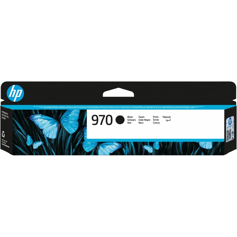 HP 970 Black Original Ink Cartridge. Cartridge capacity: Standard Yield Black ink type: Pigment-based ink Black ink volume: 56.5 ml Printing colours: Black Quantity per pack: 1 pc(s) Black ink page yield: 3000 pages