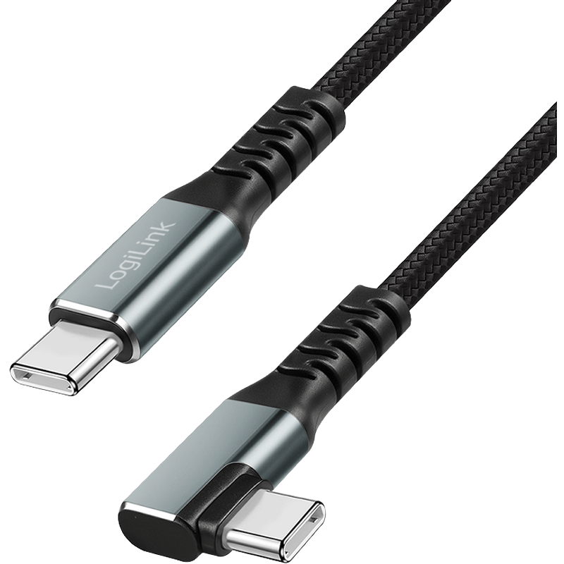 LogiLink USB 3.2 Gen2 Type-C cable. C/M 90� to C/M. 10 Gbps. 100W. 4K.