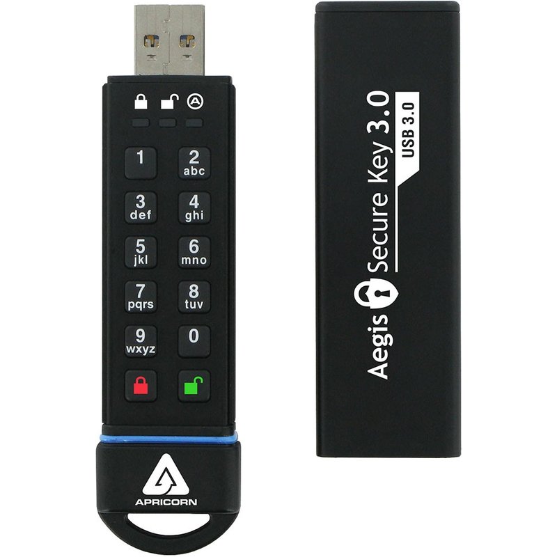 Apricorn 30GB Aegis Secure Key 3.0 - USB 3.0 Flash Drive - 195 MB/s Read Speed - 162 MB/s Write Speed - 256-bit AES - TAA Compliant (ASK3-30GB)