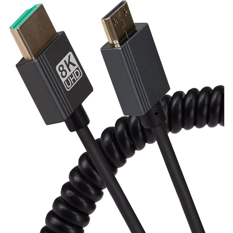 Maplin HDMI to Mini HDMI Coiled Cable 8K Ultra HD @60Hz 1m - Black