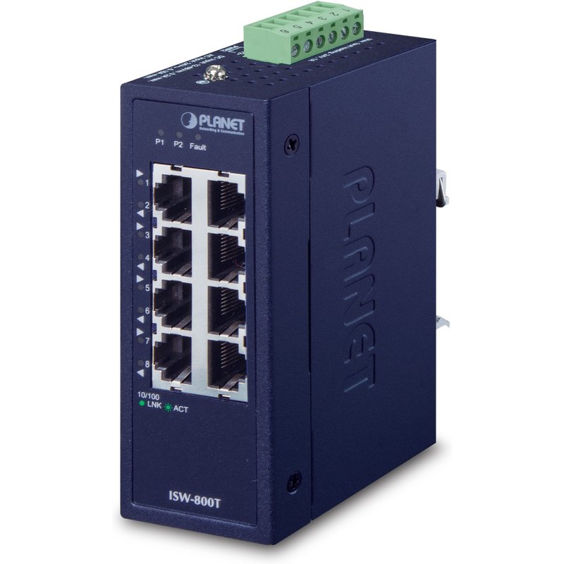 Planet ISW-800T IP30 Compact Size 8-Port 10/100TX Industrial Fast Ethernet Switch (-40~75 degrees C)