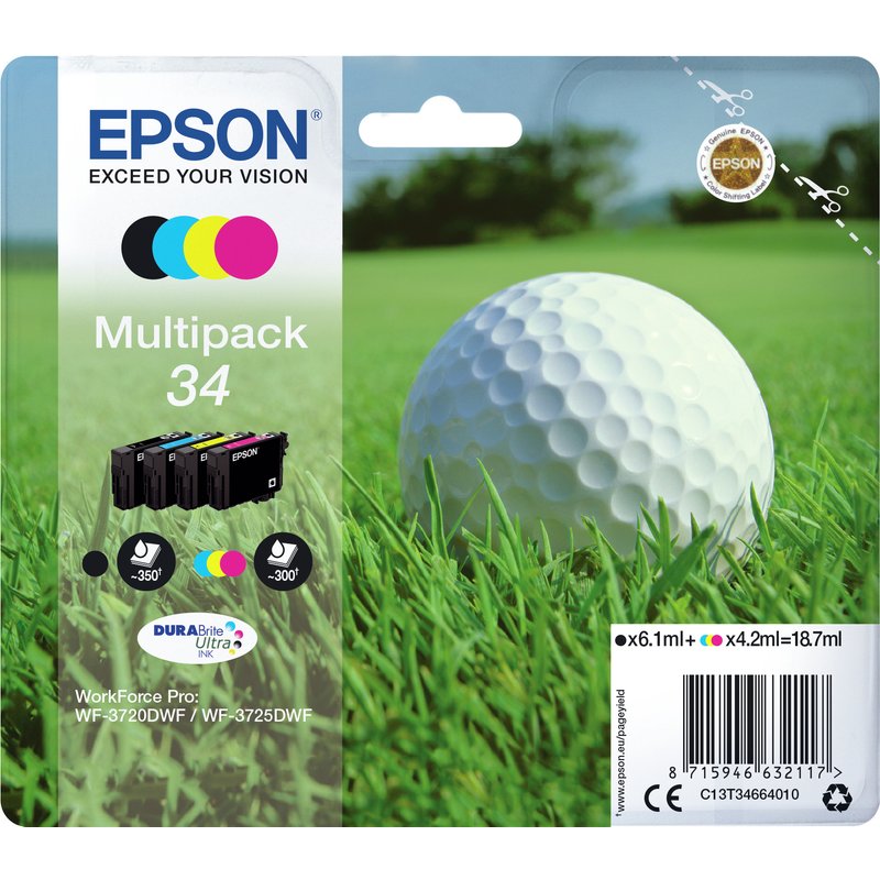 Epson C13T34664010/34 Ink cartridge multi pack Bk.C.M.Y 6.1ml + 3x4.2m