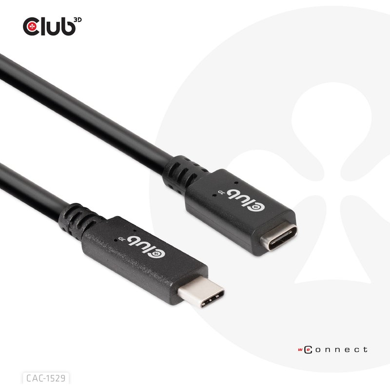 CLUB3D USB Gen1 Type-C Extension Cable 5Gbps 60W(20V/3A) 4K60Hz M/F 2m