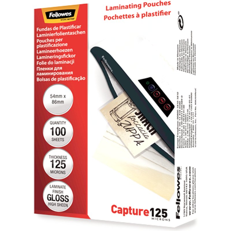 Fellowes Glossy 125 Micron Card Laminating Pouch - 54x86mm