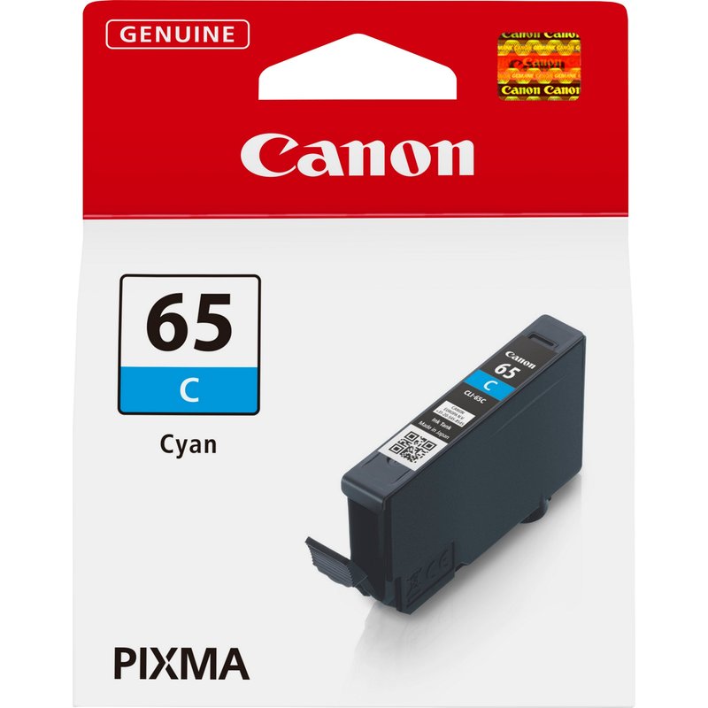 Canon CLI-65C Cyan Ink Cartridge. Colour ink type: Dye-based ink Supply type: Single pack Colour ink page yield: 482 pages Colour ink volume: 12.6 ml Printing colours: Cyan Quantity per pack: 1 pc(s)