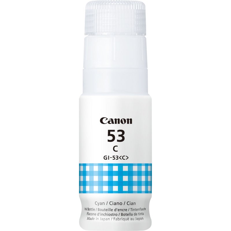 Canon GI-53C Cyan Ink Bottle. Type: Original Printing colours: Cyan Brand compatibility: Canon. Quantity per pack: 1 pc(s)