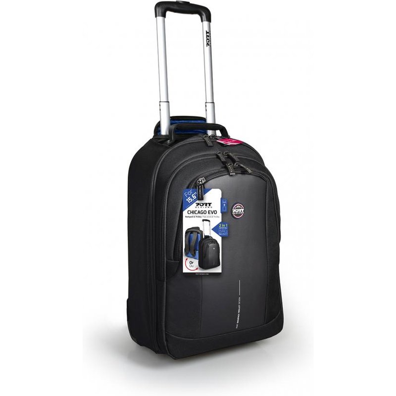 Port Designs CHICAGO EVO. Case type: Trolley case Maximum screen size: 39.6 cm (15.6") Number of front pockets: 1 Carrying handle(s). Weight: 2.52 kg. Surface coloration: Monochromatic