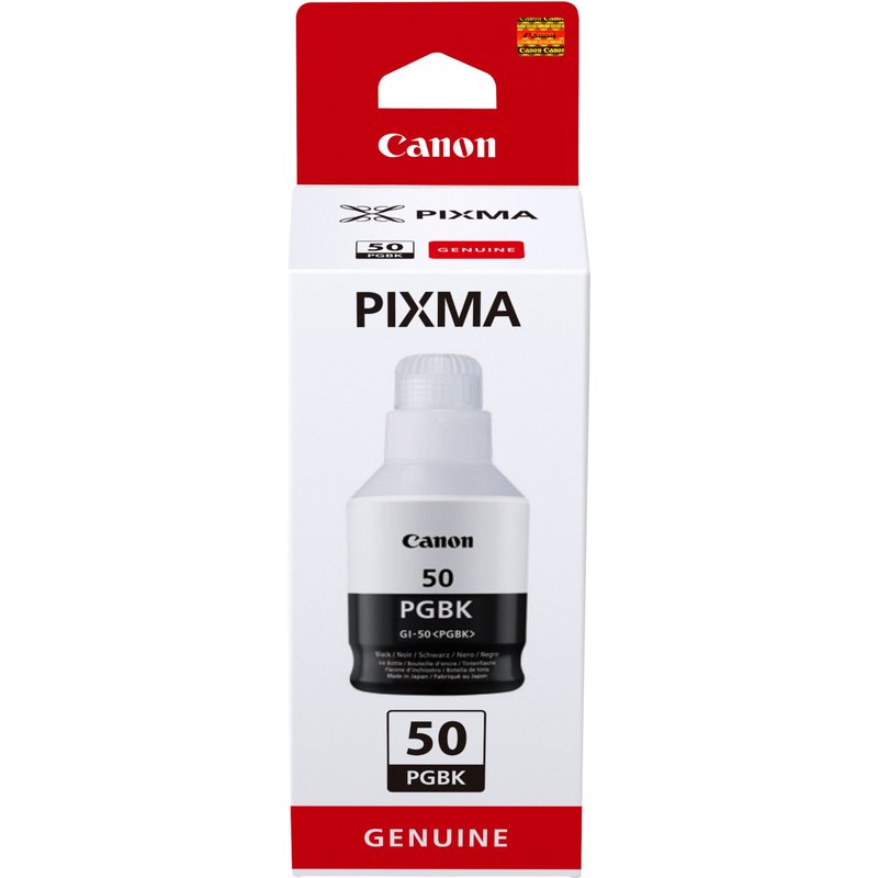Canon GI-50 PGBK High Yield Ink Bottle Black. Black ink type: Pigment-based ink Printing colours: Black Quantity per pack: 1 pc(s) Black ink page yield: 6000 pages