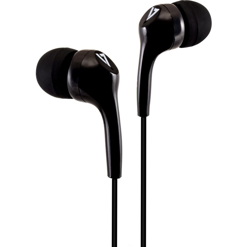 V7 Stereo Earbuds . Lightweight. In-Ear Noise Isolating. 3.5 mm. Black