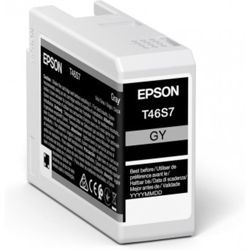 Epson Singlepack Gray T46S7 UltraChrome Pro 10 ink 25ml. Colour ink type: Pigment-based ink Cartridge capacity: Standard Yield Supply type: Single pack Colour ink volume: 25 ml Printing colours: Grey Quantity per pack: 1 pc(s)