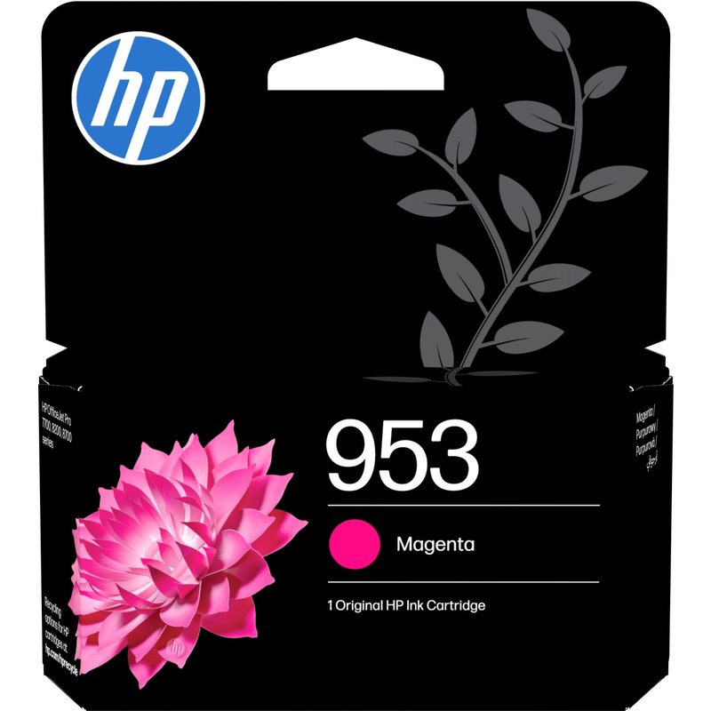HP 953 Magenta Original Ink Cartridge. Colour ink type: Pigment-based ink Cartridge capacity: Standard Supply type: Single pack Colour ink page yield: 630 pages Colour ink volume: 9 ml Printing colours: Magenta Quantity per pack: 1 pc(s)