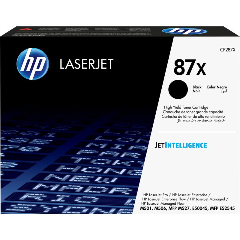 HP 87X High Yield Black Original LaserJet Toner Cartridge. Black toner page yield: 18000 pages Printing colours: Black Quantity per pack: 1 pc(s)