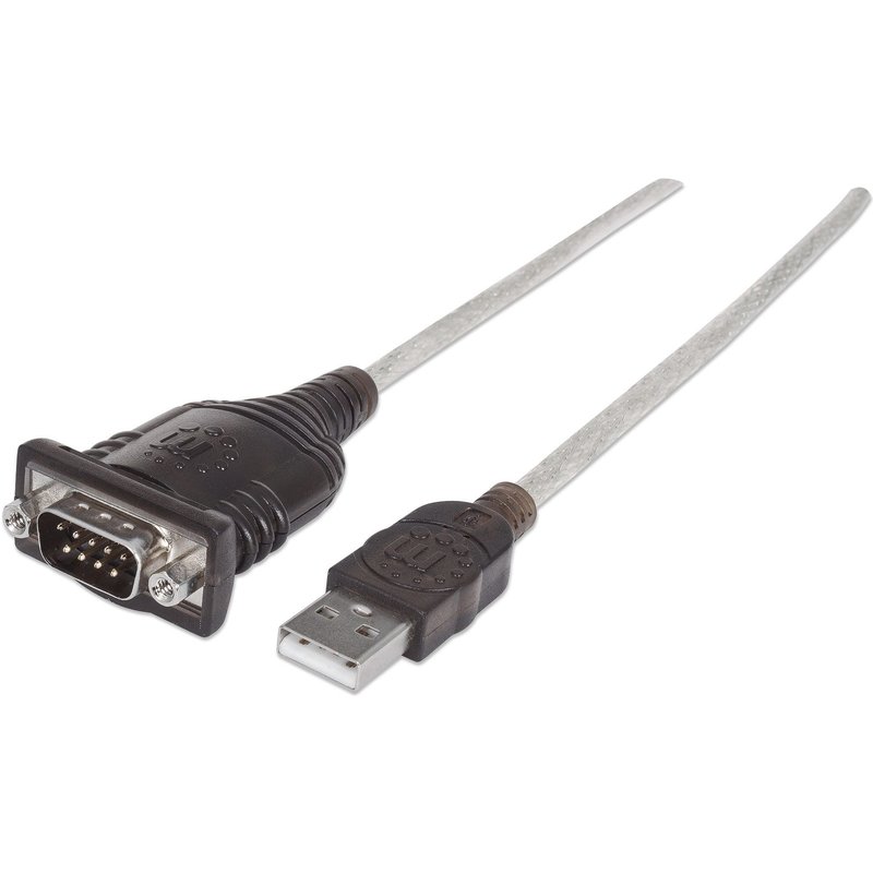 Manhattan USB-A to Serial Converter cable, 45cm, Male to Male, Serial/RS232/COM/DB9, FTDI FT232RL Chip, Windows 11 compatible (plus previous o/s), Black/Silver cable, Three Years Warranty, Equivalent to ICUSB2321F.