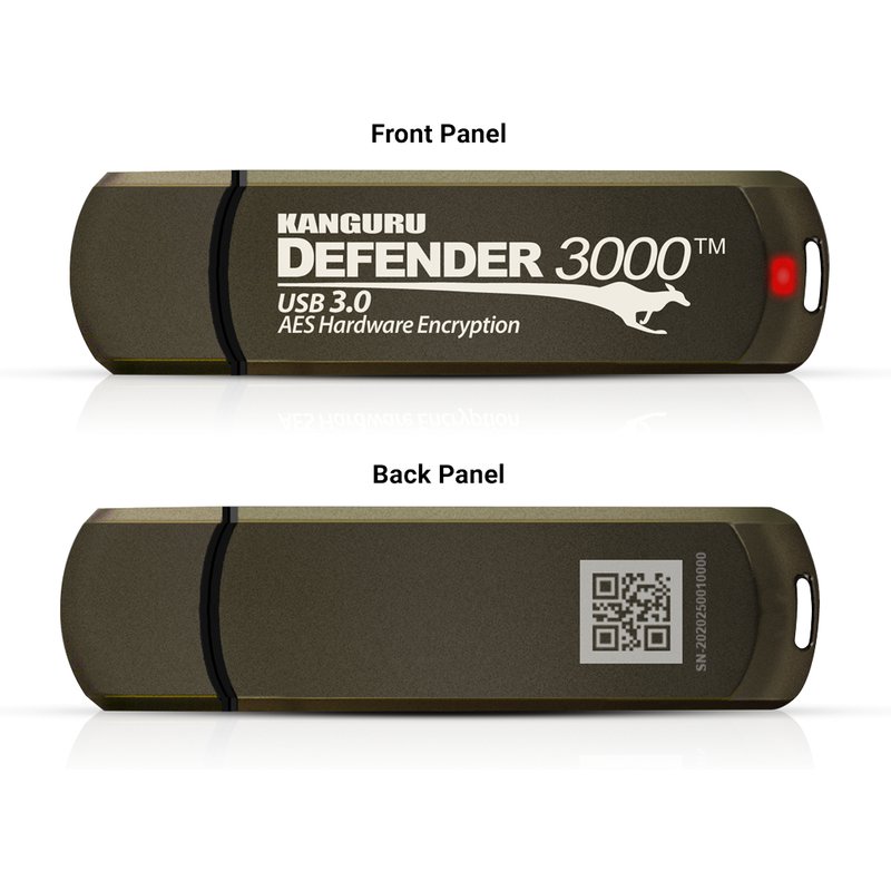 iStorage Kanguru Defender 3000â„¢ SuperSpeed USB 3.0 128 GB| Secure Flash Drive | FIPS 140-3 Level 3 pending, FIPS 140-2 Level 3 Certified | AES-XTS 256-bit Hardware Encryption | TAA Compliant|