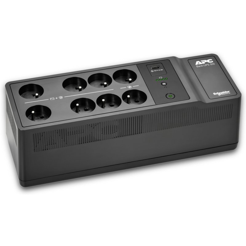 APC Back-UPS, 500VA/300W Floor/Wall Mount, 230V, 8x French/Belgian outlets, USB Type A Port, User Replaceable Battery