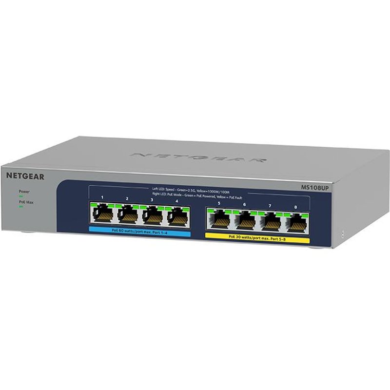 NETGEAR MS108UP Unmanaged 2.5G Ethernet (100/1000/2500) Full duplex Power over Ethernet (PoE) Wall mountable