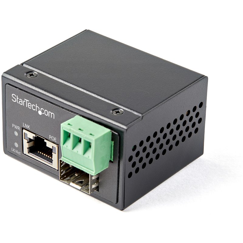 StarTech.com PoE+ Industrial Fiber to Ethernet Media Converter 30W - SFP to RJ45 - Singlemode/Multimode Fiber to Copper Gigabit Ethernet - Mini/Compact Size - IP-30/ -40 to +75C - TAA