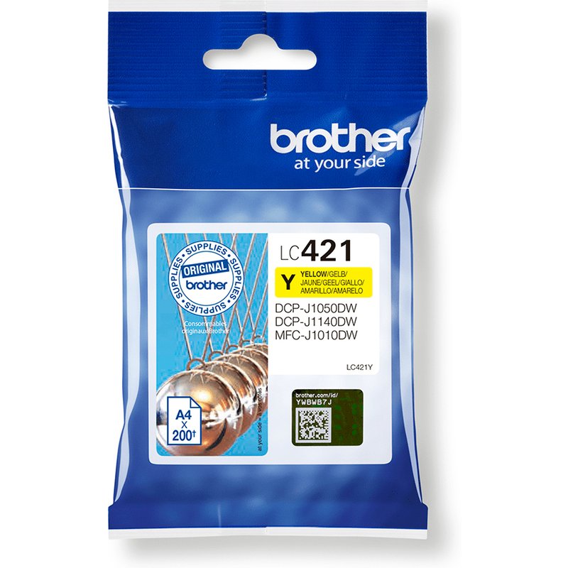 Brother LC-421Y. Supply type: Single pack Colour ink page yield: 200 pages Printing colours: Yellow Quantity per pack: 1 pc(s)