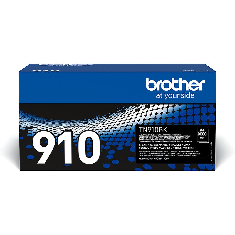 Brother TN-910BK. Black toner page yield: 9000 pages Printing colours: Black Quantity per pack: 1 pc(s)
