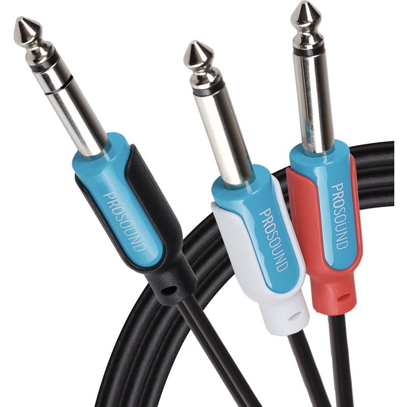 ProSound Twin 1/4" 6.35mm 2 Pole Jack Plugs to 1/4" 6.35mm 3